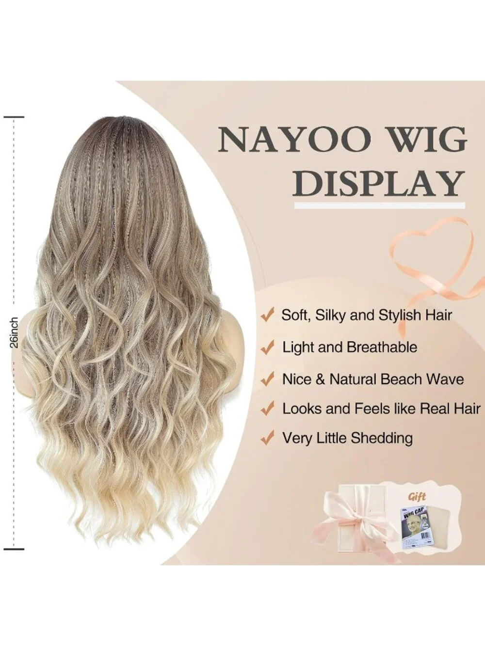 Women's Ash Blonde Natural 26 Inch Natural Looking Heat Resistant Long Wavy Wigs